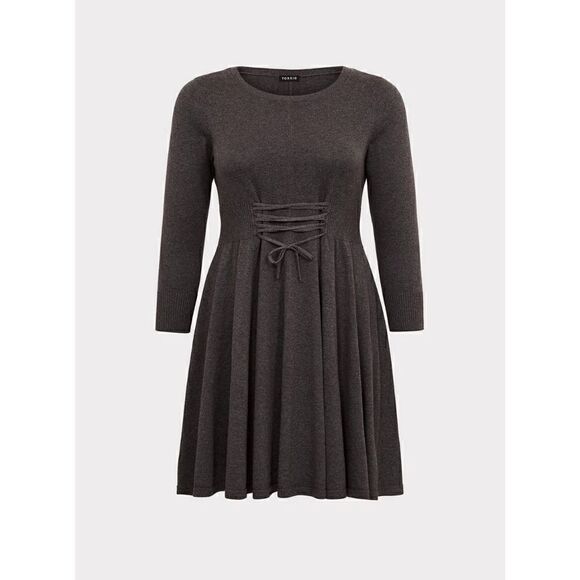 Torrid Charcoal Gray Mini Sweater Long Sleeve Lace-Up Dress, 00 M/10 - Picture 10 of 10